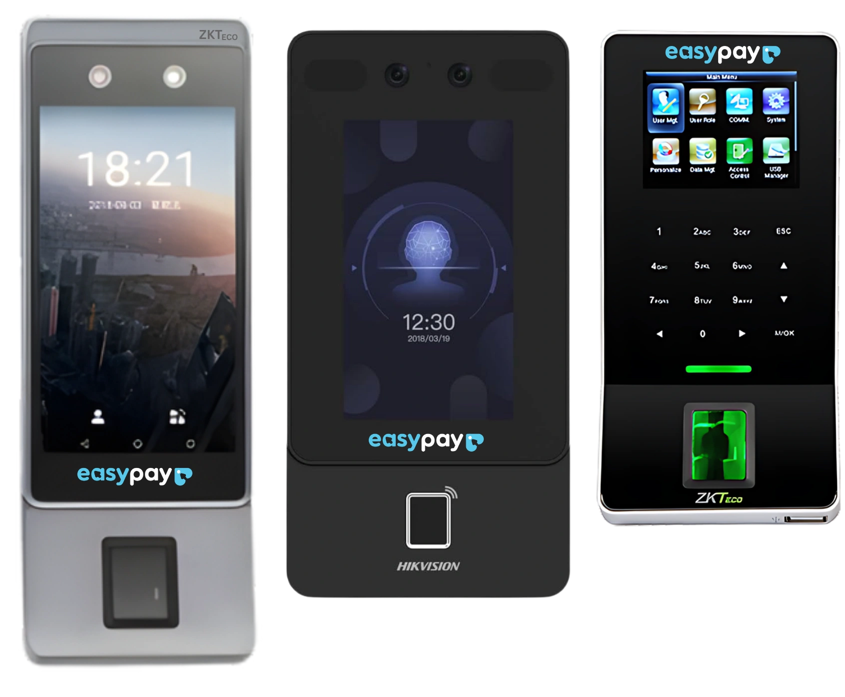 EasyPay biometric clock-in devices &mdash; fingerprint and face recognition